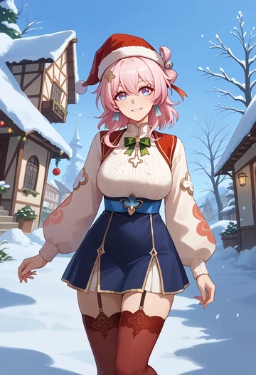 star rail,march 7th,Christmas,sweater dress,stockings  - AI generated anime art